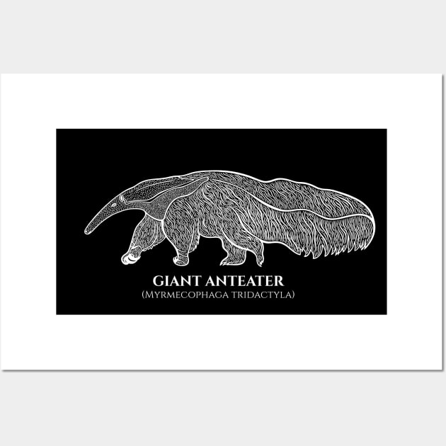 Giant Anteater with Common and Latin Names - animal ink art Wall Art by Green Paladin